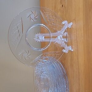 VINTAGE Pinwheel Etched Embossed Pattern Clear Glass Dessert Plates, Set of 8